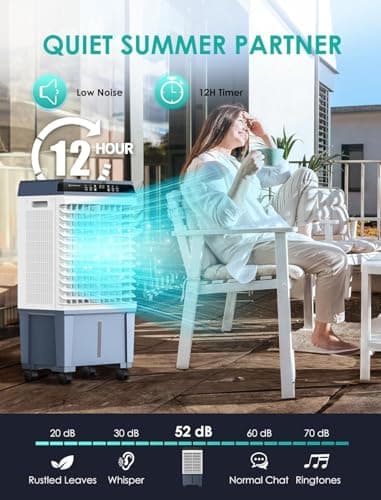 Air Choice Swamp Cooler, 1800 CFM Portable Evaporative Air Cooler with 6 Ice Box & 5.3 Gal Water Tank, 110° Swing, 3 Speeds, Upgraded Remote, 12H Timer, 3-in-1 Air Cooling Fan for Outdoor Indoor, Blue