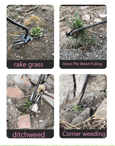 2023 New Weeding Artifact Uprooting Weeding Tool, Premium Manganese Steel Forged Weed Puller 4 Teeth Dual Purpose Weeder, Hand Weeder Tool for Gardening with Long Handle (11.4 Inch Iron Handle)