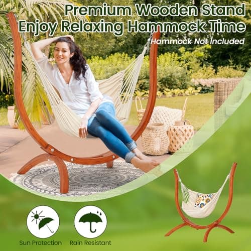 Premium Wooden Hammock Stand only (500 lbs/226kg), Sun Protection & Rain Resistant, Heavy Duty Premium Solid Wood Hammock Chair for Indoor or Outdoor Use, Safe & Stable (Hammock Not Included)