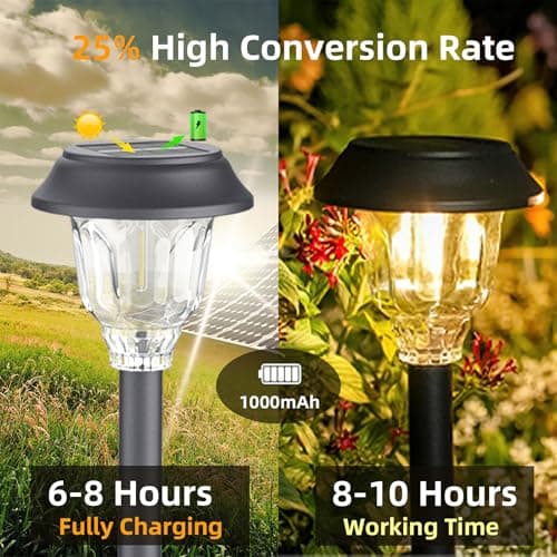 Solar Lights Outdoor, 6 Pack Solar Pathway Lights Waterproof, Metal Glass Outdoor Solar Lights, Auto On/Off Solar Outdoor Lights for Garden Yard Path Walkway Driveway
