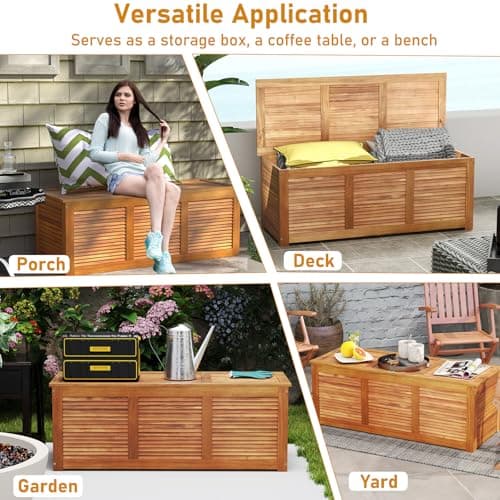 RELAX4LIFE Deck Box Acacia Wood - 46 Gallon Backyard Storage Bin Container for Patio Furniture Cushions, Pillows, Garden Tools, Pool Accessories, Wooden Porch Bench, Indoor Outdoor Storage Box