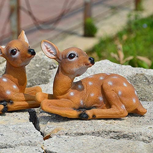 YukaBa Garden Resin Deer Figurine, Outdoor Garden Statue Deer Lying Down Sculpture Ornaments 6.7x4.5in, Polyresin, Full Color(2 Pcs)