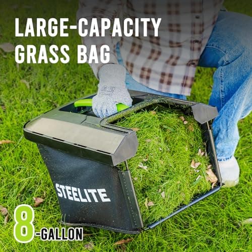 Steelite 13.2” Electric Lawn Mower for Small Yards - 2-in-1 Compact, Lightweight Brushless Motor, 21V 4.0Ah Battery & Charger Included, Green