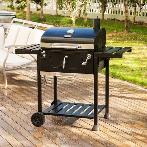 Royal Gourmet CD1824EC 24-Inch Movable Charcoal Grill with Cover, 490 Sq. In. Cooking Area, Outdoor Barbecue Grill with Foldable Side Tables for Outdoor Picnic and Camping Grilling, Black