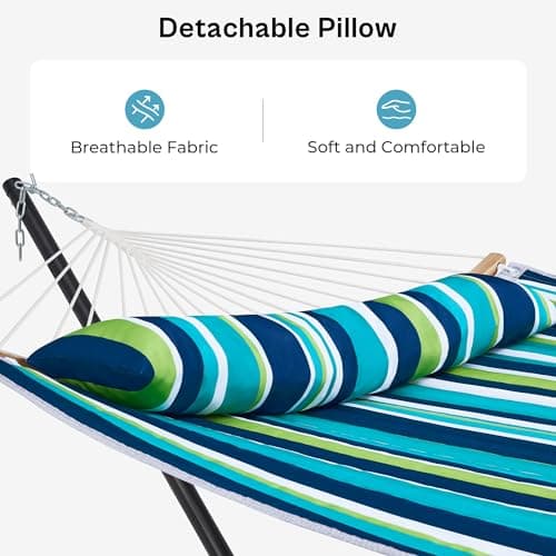 SUPERJARE Hammock with Stand, 2 Person Heavy Duty Hammock with Padded Cotton, Detachable Pillow & Strong Curved-Bar & Portable Carrying Bag, Perfect for Outdoor & Indoor - Dark Cyan