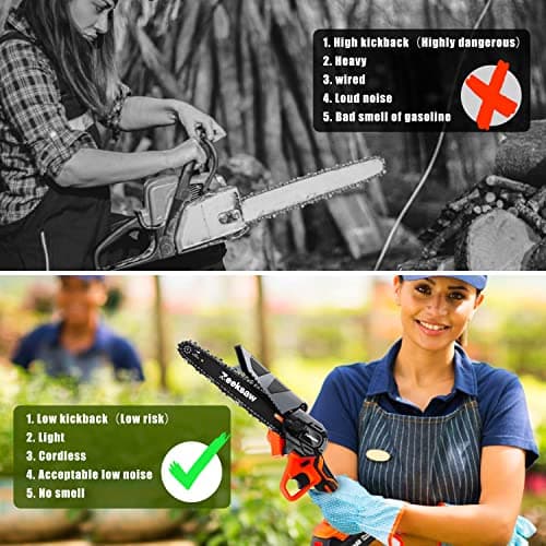 Mini Chainsaw 6 Inch Cordless, Super Handheld Chainsaw with 2x Big Batteries, Electric Mini Chain saw Battery Powered, Small Hand saws for Tree Wood - Garden Yard Time Saving Tool