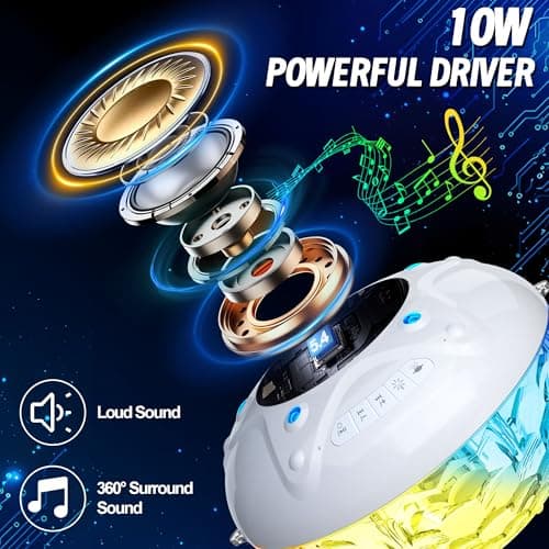 KingSom 3 in 1 Bluetooth Pool Speaker with Pool Fountain Light, 10000mAh Floating Pool Speaker, IP68 Waterproof Hot Tub Speakers, Loud Sound, BT5.4,24H Playtime Rechargeable pool Water Fountain, White