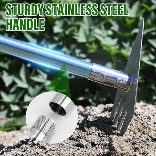 4 in 1 Garden Tool Lengths Adjustable Garden Hoe Stainless Steel Blade Head Razor Sharp Garden Hoe Tool Heavy Duty for Loosening The Soil Weeding Digging Holes Length 56.3 Inch