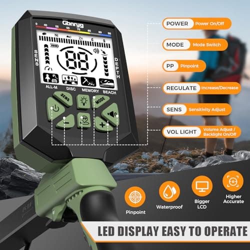 Metal Detector for Adults,12" IP68 Waterproof Search Coil with High Accuracy System,Advanced DSP Chip Technology,5 Modes with LCD Backlit Display for Beach Hunting&Jewelry Finding