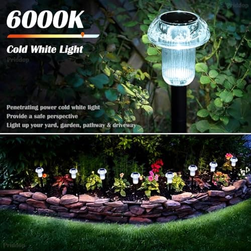 Solar Lights Outdoor 12 Pack Pathway Lights 6000K LED Waterproof Cold White Mushroom Shape for Garden Driveway Walkway Landscape Path Lawn Yard Decor