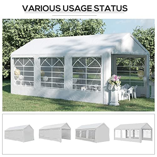 Outsunny 16' x 32' Heavy Duty Party Tent & Carport with Removable Sidewalls and Double Doors, Large Canopy Tent, Sun Shade Shelter, for Parties, Wedding, Outdoor Events, BBQ, White