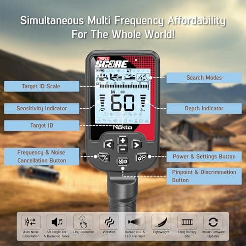 Nokta Triple Score PRO Pack Metal Detector for Adults - Fully Waterproof, Rechargeable, Multi-Frequency, Easy-to-Use Detectors for Treasure Hunting