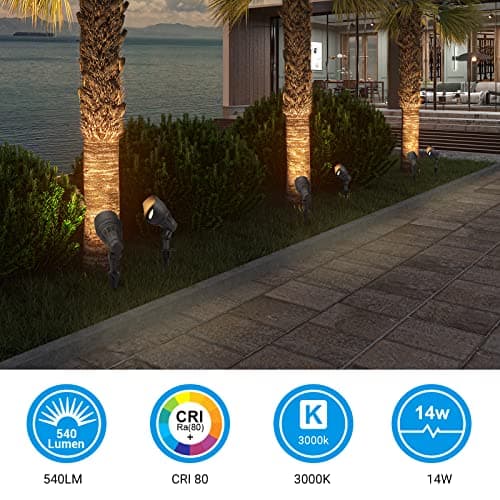 DEWENWILS LED Low Voltage Landscape Lights, 14W 540LM 3000K 12V Aluminum Outdoor Spotlight, IP65 Waterproof Landscape Lighting for Yard, Garden, House, Tree, Lawn, 4 Pack