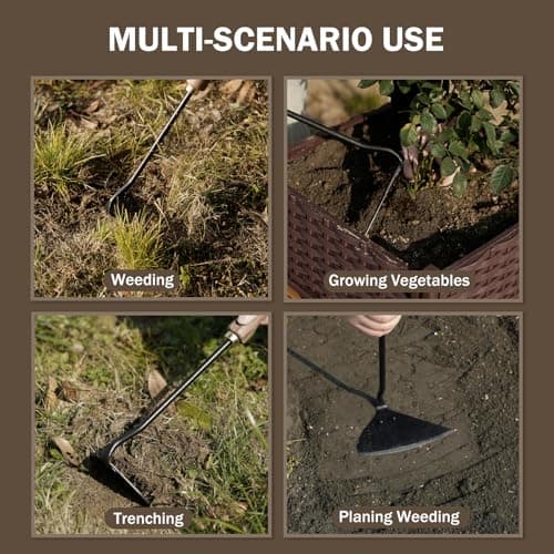 Gardening Tools Triangle Hoe Stainless Steel. Garden Hoes with Ergonomic Walnut Handle for Backyard Weeding, Loosening, Farm. Gardening Gifts for Women/Men