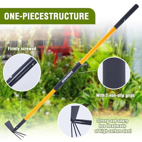 Hoe Garden Tool, Heavy Duty Long Handle Rake Cultivator Manual Weeder for Yard Lawn Patio Garden Planting