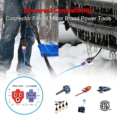 Clear Power 15 ft Extreme Cold Weather Outdoor Extension Cord, Lighted End, 16/3 SJTW, Works Down to -50°C, Power Indicator Light, 3-Prong Grounded Plug, Blue, DCOC-0072-DC
