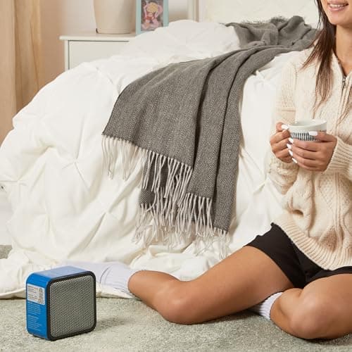 Amazon Basics Ceramic Space Heater, Mini Heater for Office Desk, Portable Tent Heater for Camping (Indoor Use), 500 W, With Tip-Over Protection, Lightweight (1.4 LBS), Blue, 5.9 x 3.2 x 6 inches