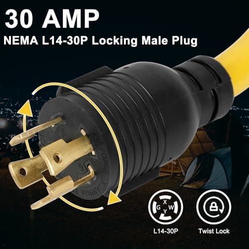 NEMA L14-30P to (4) 5-20R 5-15R & L14-30R Generator Adapter, 4 Prong L14-30 Twist Locking Generator Male Plug to 15 Amp 20 Amp 30 Amp Female Receptacle, Generator Adapter Extension Cord