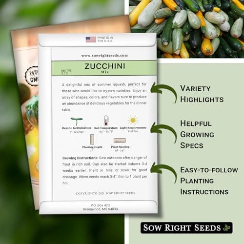 Sow Right Seeds - Zucchini Mix Seed for Planting - Non-GMO Heirloom Packet with Instructions to Plant and Grow an Outdoor Home Vegetable Garden - Vigorous and Productive Variety Pack (1)