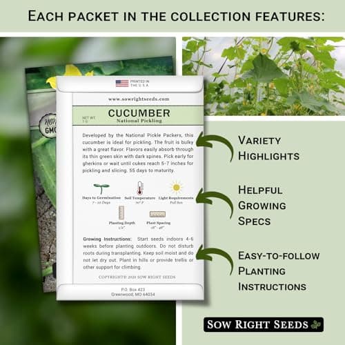 Sow Right Seeds - Classic Vegetable Garden Seed Collection for Planting - Non-GMO Heirloom Broccoli, Cabbage, Carrot, Cucumber, Kale, Lettuce, Tomato, Peppers, Zucchini, and More