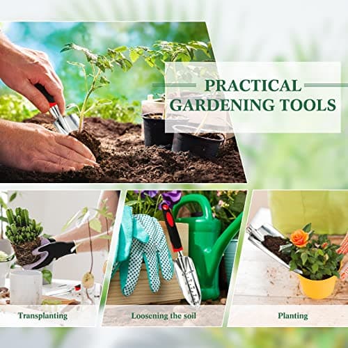 Honoson Garden Hand Trowel Transplant Trowel with Measurements Aluminum Alloy Planting Tools with Rubber Handle Small Gardening Hand Tools Shovels for Gardening Cultivating Transplanting Supplies