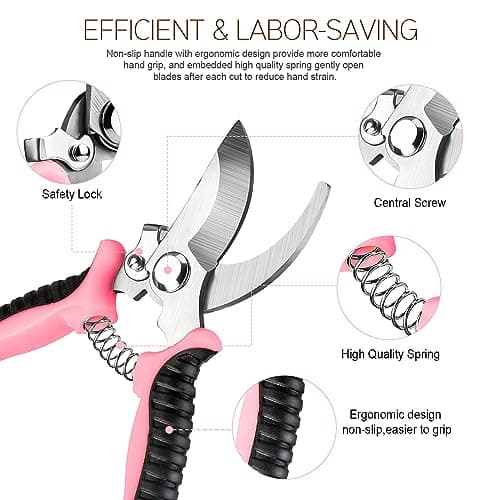 4 Packs Garden Pruning Shears Stainless Steel Blades Handheld Pruners Set with Gardening Gloves(Pink)