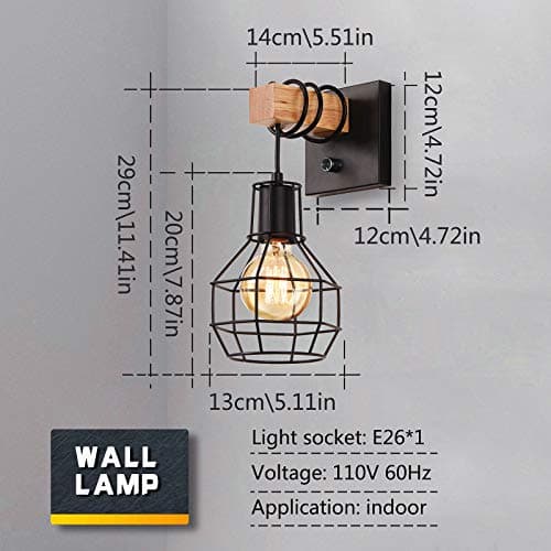 Black Wall Sconces with Dimmer ON/Off Switch, Cage Wall Mount Light Fixture Industrial Farmhouse Lighting for Living Room Kitchen, C71Y215