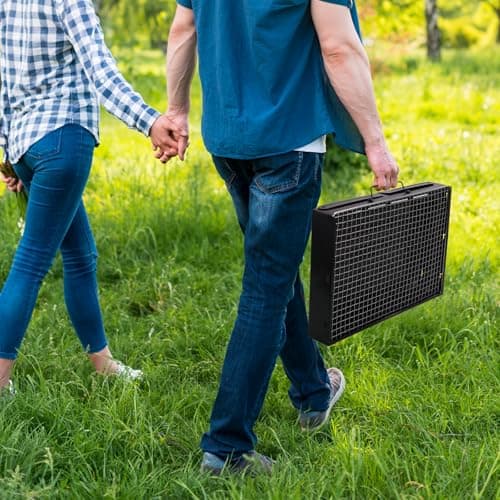 Portable Charcoal Grill for Camping Small Tabletop BBQ Grill for Picnic Trip Foldable Lightweight Barbeque Grill Set Including Tongs Skewers Basting Brush