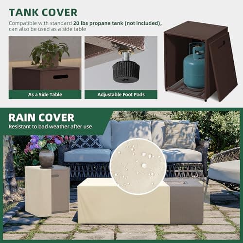 UPHA 42-inch Outdoor Propane Gas Fire Pit Table 50000 BTU Iron Rectangle FirePit for Outside Patio with Tank Hidden Table, Removable Lid, Lava Rocks, Rain Cover, Brown