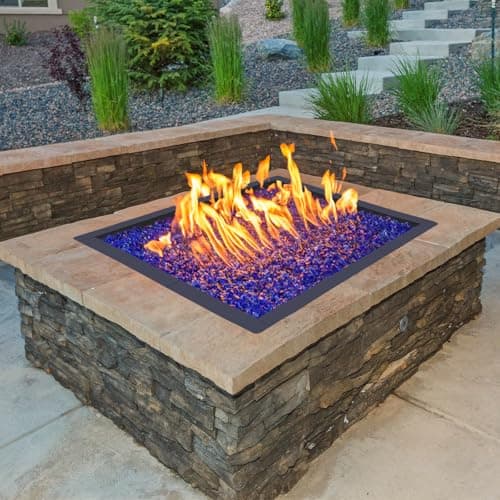 OUSHENG 32 Inch Square Fire Pit Ring Insert for Outside Wood Burning, 36 Inch Outer Large Solid Steel Firepit Liner for Above or In-Ground Outdoor DIY Camping Garden Patio Backyard