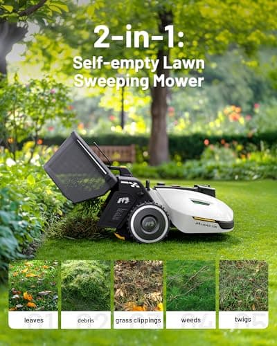 YUKA 2000 Robot Lawn Mower with Sweeper Kit, Ultrasense AI Vision & RTK Antenna, Auto Mapping & App Control,45% Slope Capability,Wireless Perimeter,Dual Cutting Discs, Up to 20 Mowing Zones