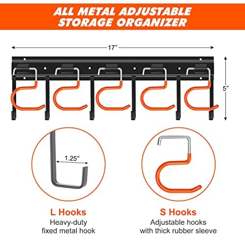 68'' All Metal Garden Tool Organizer Wall Mount Garage Organizers and Storage with Hooks Tool Hangers for Shed