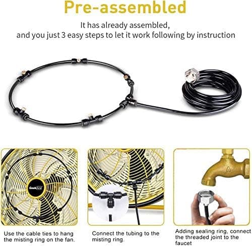 LANDGARDEN Outdoor Misting Fan Kit for a Cool Patio Breeze,Water Mister Spray for Cooling Outdoor,19.36FT (5.9M) Misting Line + 5 Brass Mist Nozzles + a Brass Adapter(3/4) Fit to Any Outdoor Fan