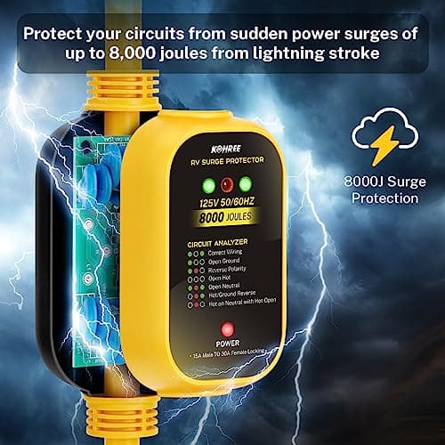 Kohree 30 Amp to 110V RV Adapter with Surge Protection, 8000 Joules 15 Amp to 30 Amp RV Power Adapter 21'' with Twist Lock, Circuit Analyzer w/LED Indicators, for Camper Travel Trailer