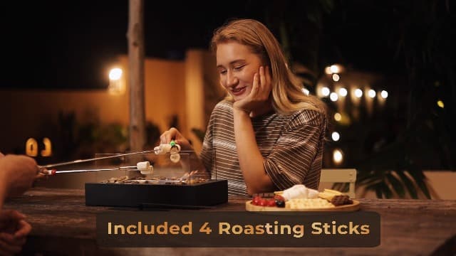 Safer Burning Rectangle Tabletop Fire Pit, Smores Maker Kit, Portable Indoor/Outdoor Table Top Firepit,Table Fireplace with Cobblestones - Gift for Home Decor & Balcony Parties, Housewarming Gift