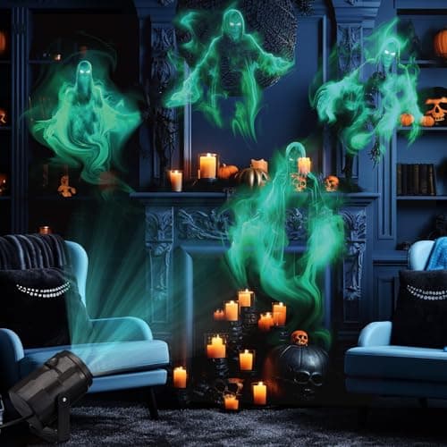 VIHOSE Skeleton Ghost Projector Rotating LED 4 in 1 Waterproof Digital Holiday Projector with Yard Stake for Outdoor Indoor Party Patio Garden Home House Decoration Landscape