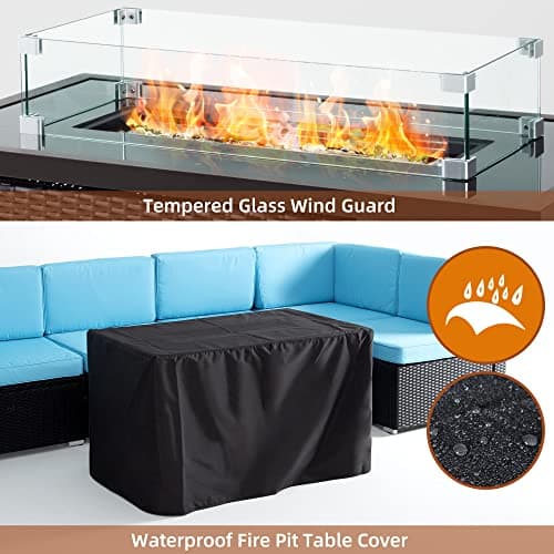 Propane Fire Pits, PAMAPIC 50,000 BTU Auto-Ignition Outdoor Fire Pit Table with Glass Wind Guard,41 Inch Outdoor Fire Tables for Patio Garden Deck Backyard Poolside