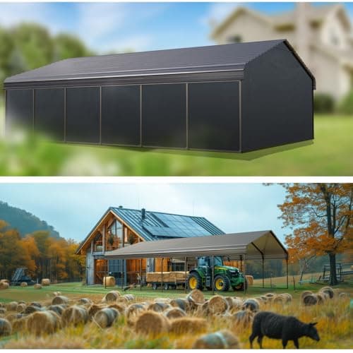 MFSTUDIO Carport 20x30 ft, Outdoor Heavy Duty Carports with Sidewalls, Metal Shed Canopy Shelters Garage Shelter Shade Car Ports with Galvanized Roof for 3 Cars, Truck and Boats