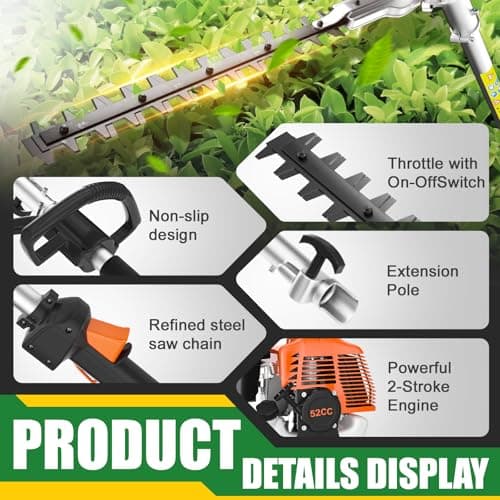 48cc Gas Hedge Trimmer, 2 Cycle Gas Powered Hedge Trimmer Brush Cutter,Pole Saw with Extension Pole Garden Trimming Tools for Tree Trimming and Branch Cutting