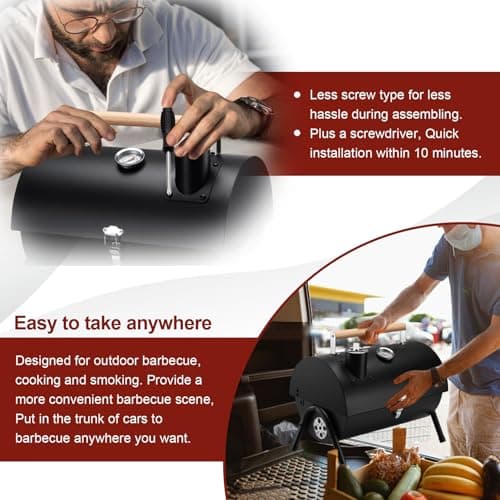 Joyfair Portable Charcoal Grill with Thermometer, Small Tabletop Barbecue Grill for Outdoor Camping Backyard Party BBQ Cooking, Extra Thick Steel & Heavy Duty, Innovative Design & Easy Assembly