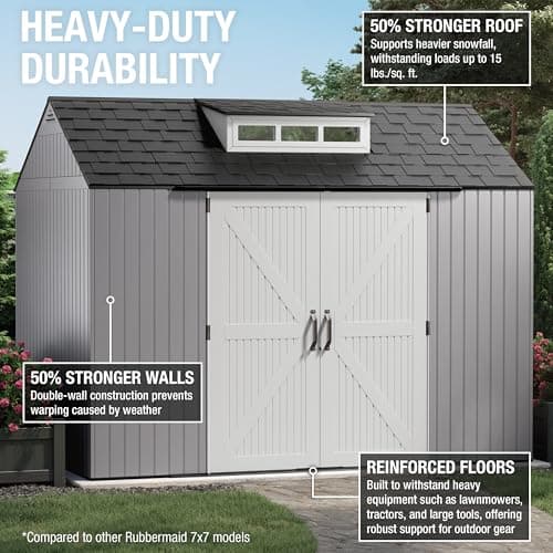 Rubbermaid Extra Large Resin Outdoor Storage Shed With Floor (7 x 10 Ft.), Weather Resistant, Brown, Organization for Home/Lawn Mower/Backyard Equipment/Bike Storage/Pool Supplies