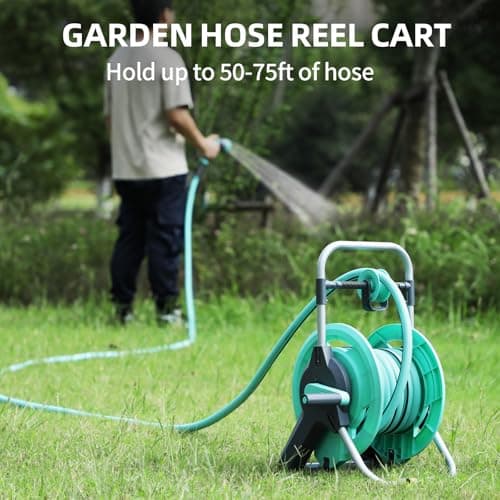 Portable Garden Hose Reel Cart, Hold Up to 50-75 Ft Hose, Wall Mounted Water Hose Reel, Mobile Garden Hose Holder Tools With Built-In Guide, for Outside Car Washing, Watering