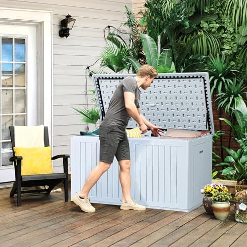 YITAHOME 230 Gallon Double-Wall Deck Box with Divider & Side Handles, Outdoor Large Storage for Patio Furniture Cushions, Garden Pool Accessories, Water Resistant & Lockable