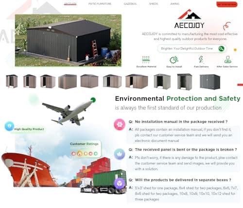 AECOJOY Shed 14' x 12' Storage Shed, Outdoor Metal Storage Sheds & Outdoor Storage 12x14 with Lockable Doors, Large Steel Yard Shed, Utility Tool Storage for Garden, Patio, Outside use in Dark Grey