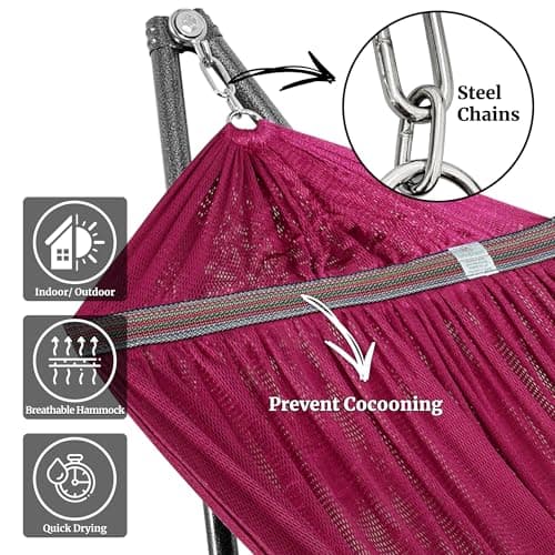 Tranquillo Double Hammock with Stand Included for 2 Persons/Foldable Hammock Stand 600 lbs Capacity Portable Case - Inhouse, Outdoor, Camping, Red