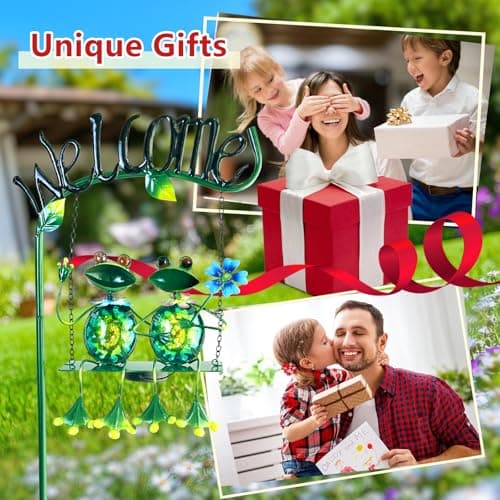 HONGLAND Outdoor Garden Solar Lights,Frog Swing Garden Decor,Frog Decorative Stake with Welcome Sign for Landscape Patio Yard (48 inch)