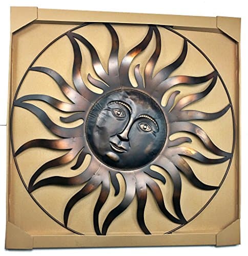 Bellaa 20018 Large Sun Metal Wall Art Sculpture Indoor Living Room Outdoor Garden Patio Farmhouse Home Decor Hanging Retro Rustic Statue Figurine