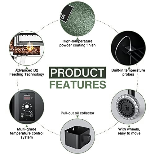 Grills DAPG-03 Electric Wood Pellet Smoker Grill, 456 SQ.IN Cook Area Pellet Grill with Auto Feed & PID Temperature Control (180-450°F), 8 in 1 BBQ Grill & Rain Cover for Backyard Outdoor