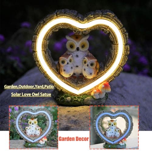 Solar Owl Garden Statue, Outdoor Waterproof Handmade Resin Statue,Garden Sculpture with Solar LED Lights, Warm Owl Statue Decoration, Suitable for Roads, Yards, lawns (Warm Owl Family)