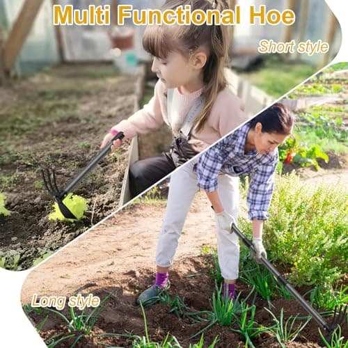 Garden Hoe and Cultivator, Heavy Duty Hand Hoe with Tiller with 31” Long Handle, Cultivator Hoe Garden Tools Durable Cultivator Hoes Rake Fork for Gardening Weeding Planting Loosening Soil